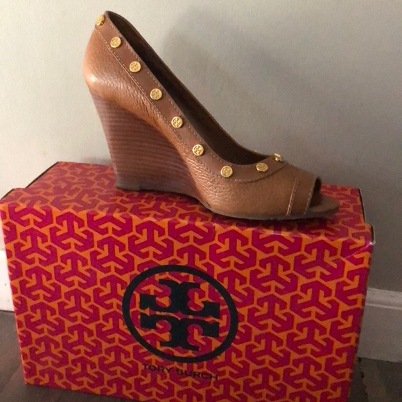 Tory Burch Shoes - TORY BURCH CAMEL STUDDED WEDGES, size 7 1/2